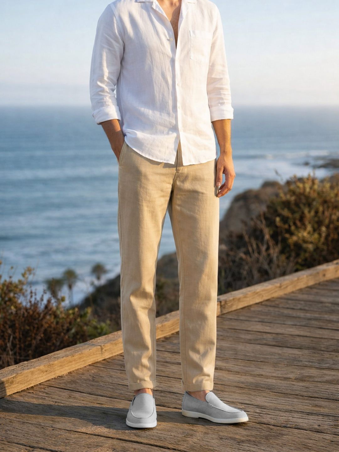 Men's Khaki Slim Fit Solid Casual Chinos
