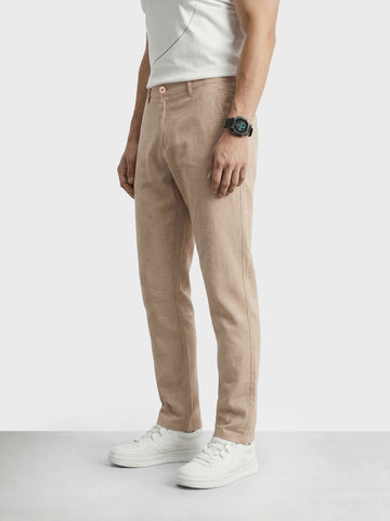 Men's Beige Slim Fit Solid Casual Chinos