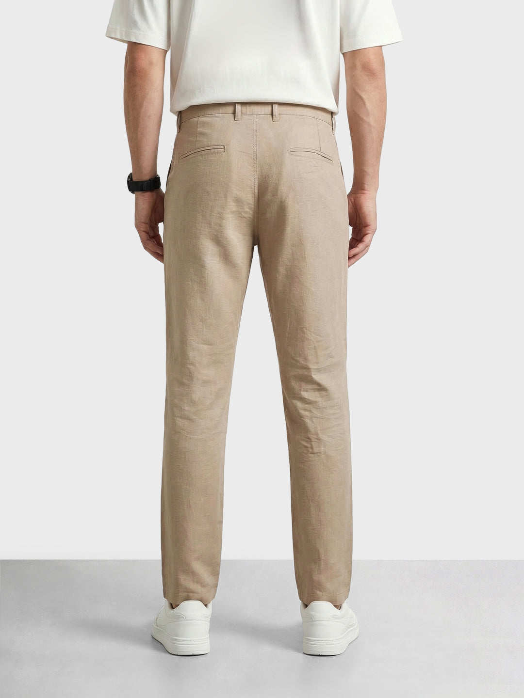 Men's Beige Slim Fit Solid Casual Chinos
