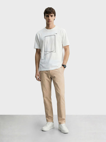 Men's Beige Slim Fit Solid Casual Chinos