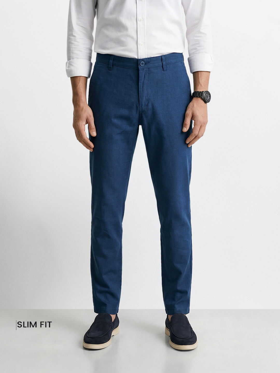 Men's Blue Slim Fit Solid Casual Chinos
