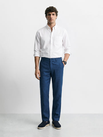 Men's Blue Slim Fit Solid Casual Chinos