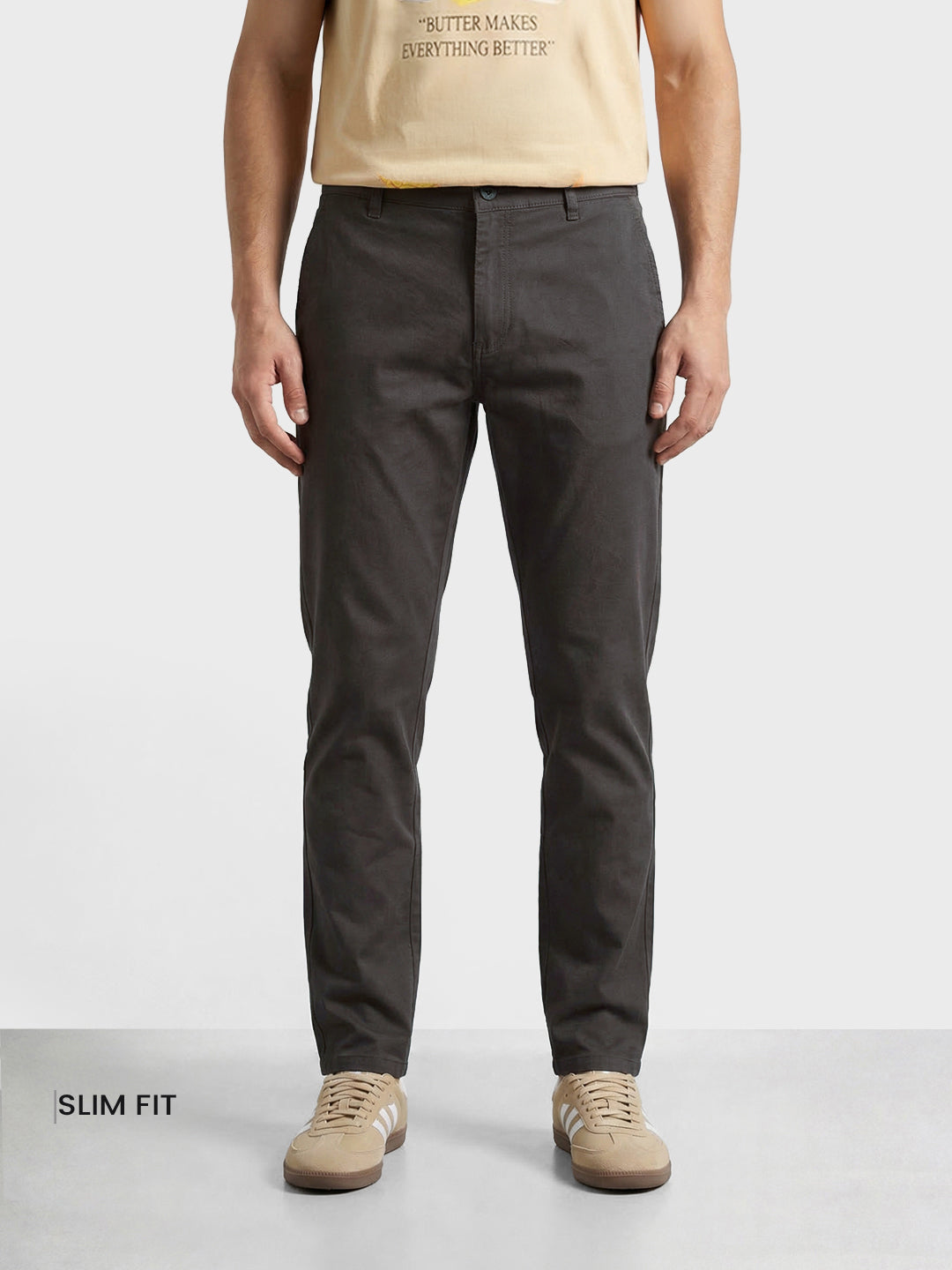 Men's Olive Slim Fit Solid Casual Chinos