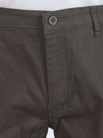 Men's Olive Slim Fit Solid Casual Chinos