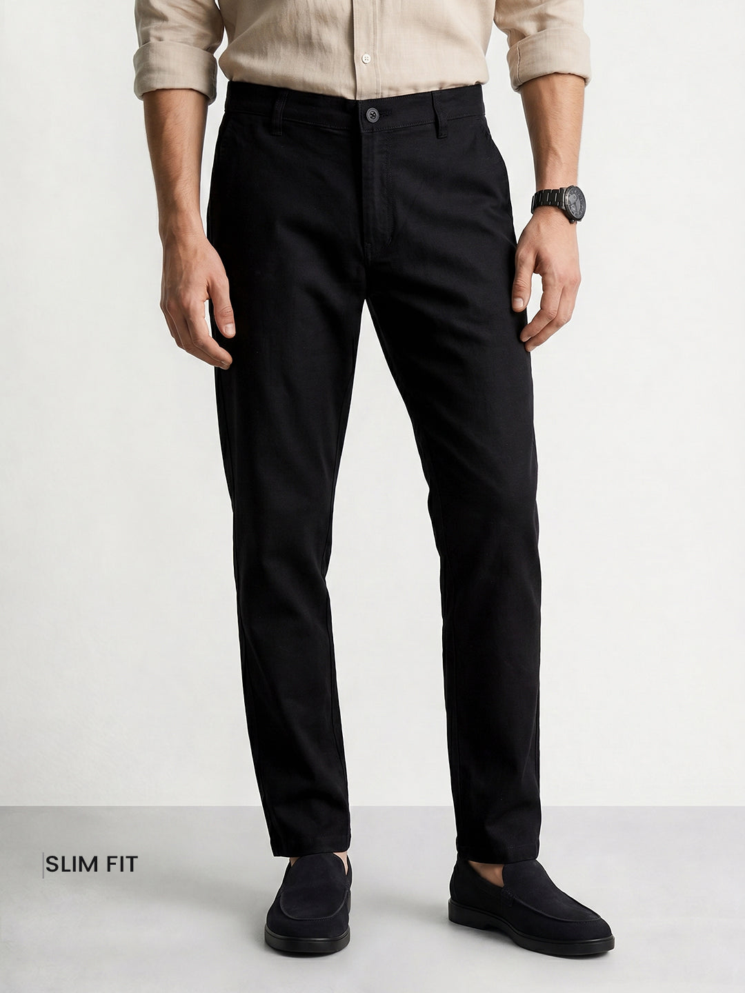 Men's Black Slim Fit Solid Casual Chinos