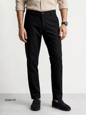 Men's Black Slim Fit Solid Casual Chinos