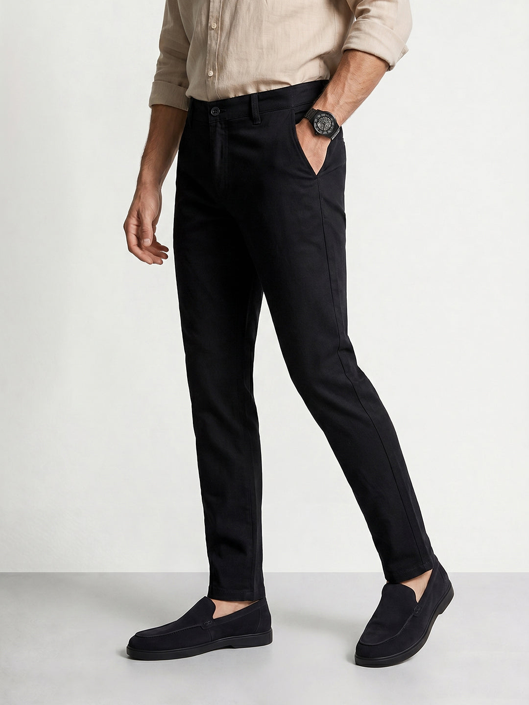 Men's Black Slim Fit Solid Casual Chinos