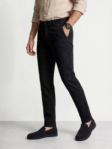 Men's Black Slim Fit Solid Casual Chinos