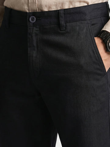 Men's Black Slim Fit Solid Casual Chinos