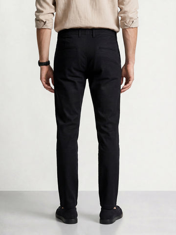 Men's Black Slim Fit Solid Casual Chinos