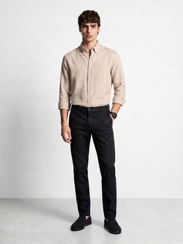 Men's Black Slim Fit Solid Casual Chinos