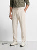 Men's Cream Regular Fit Solid Casual Trousers