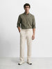 Men's Cream Regular Fit Solid Casual Trousers