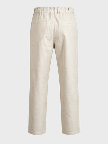 Men's Cream Regular Fit Solid Casual Trousers