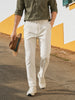 Men's Cream Regular Fit Solid Casual Trousers
