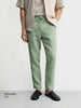 Men's Green Regular Fit Solid Casual Trousers