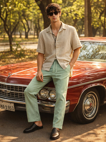 Men's Green Regular Fit Solid Casual Trousers