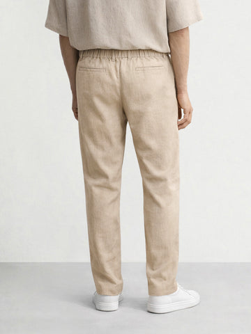 Men's Khaki Regular Fit Solid Casual Trousers