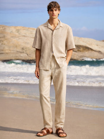 Men's Khaki Regular Fit Solid Casual Trousers