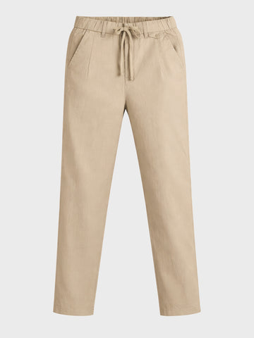 Men's Khaki Regular Fit Solid Casual Trousers