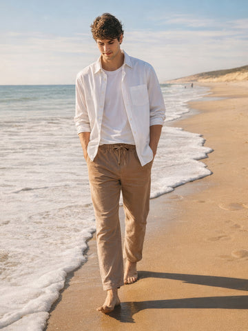 Men's Khaki Regular Fit Solid Casual Trousers