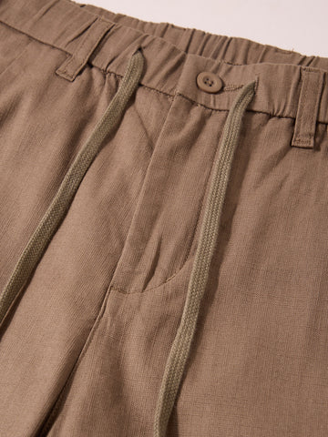 Men's Khaki Regular Fit Solid Casual Trousers