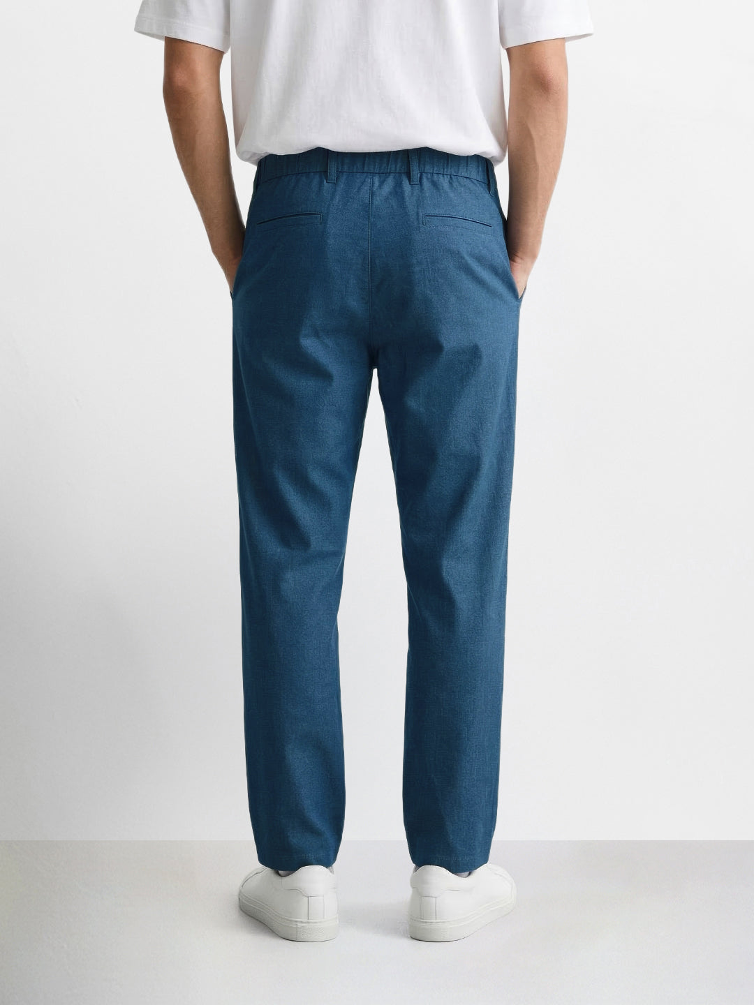 Men's Blue Regular Fit Solid Casual Trousers