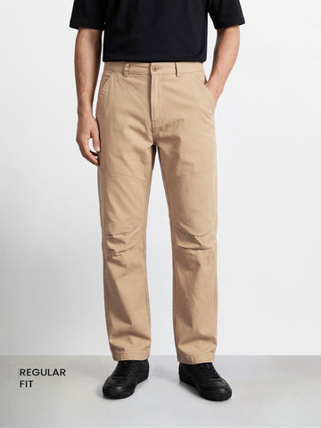 Men's Khaki Relaxed Fit Solid Utility Cargo