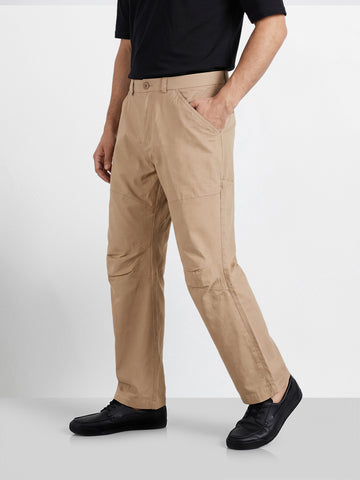 Men's Khaki Relaxed Fit Solid Utility Cargo