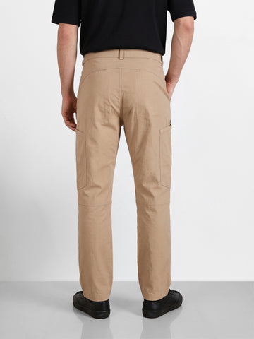 Men's Khaki Relaxed Fit Solid Utility Cargo