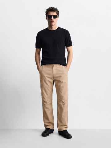 Men's Khaki Relaxed Fit Solid Utility Cargo