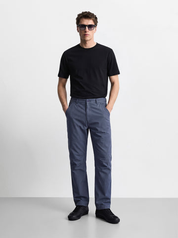 Men's Grey Relaxed Fit Solid Utility Cargo