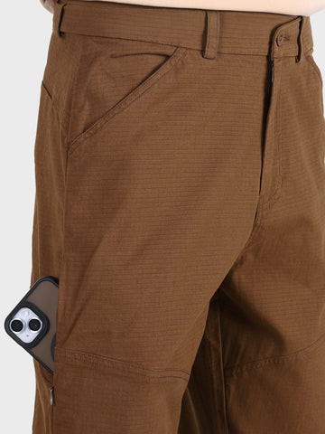 Men's Brown Relaxed Fit Solid Utility Cargo