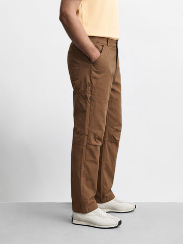 Men's Brown Relaxed Fit Solid Utility Cargo