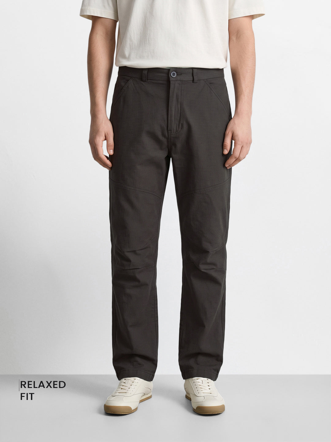 Men's Grey Relaxed Fit Solid Utility Cargo