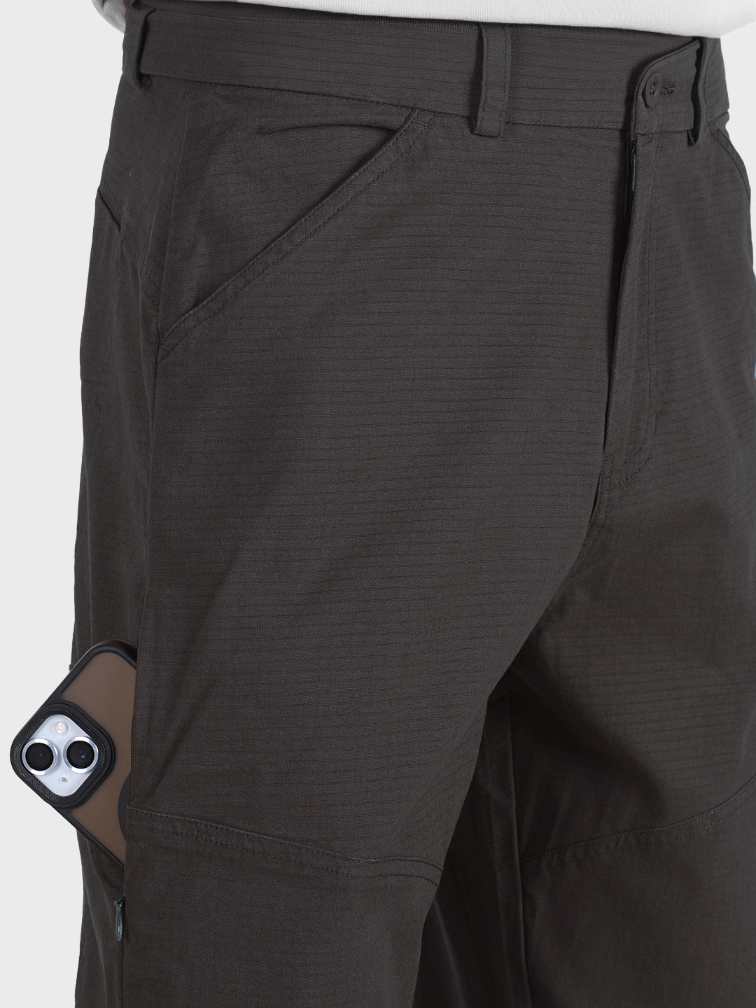 Men's Grey Relaxed Fit Solid Utility Cargo