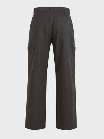 Men's Grey Relaxed Fit Solid Utility Cargo