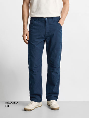 Men's Navy Blue Relaxed Fit Solid Utility Cargo