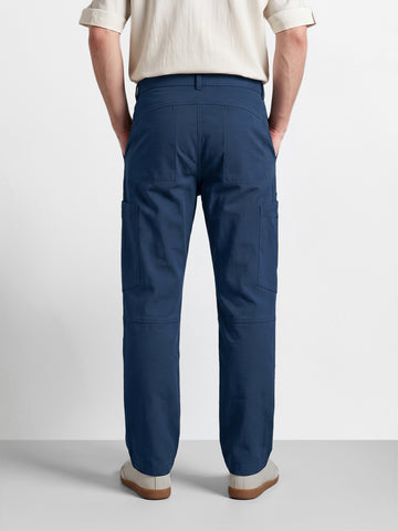Men's Navy Blue Relaxed Fit Solid Utility Cargo