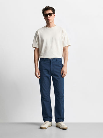 Men's Navy Blue Relaxed Fit Solid Utility Cargo