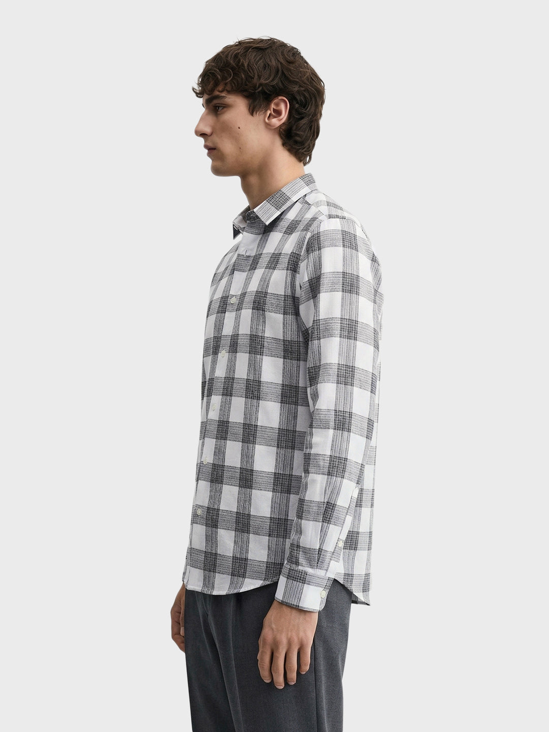 Men's White Slim Fit Checked Casual Shirt