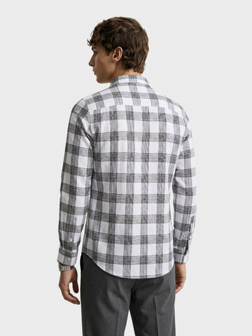 Men's White Slim Fit Checked Casual Shirt