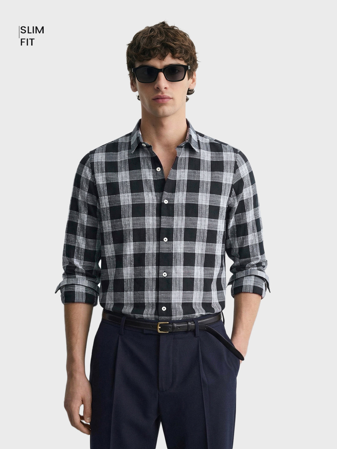Men's Black Slim Fit Checked Casual Shirt