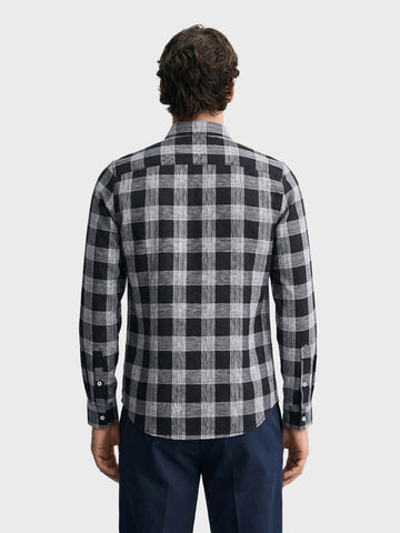 Men's Black Slim Fit Checked Casual Shirt