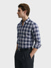 Men's Navy Blue Slim Fit Checked Casual Shirt