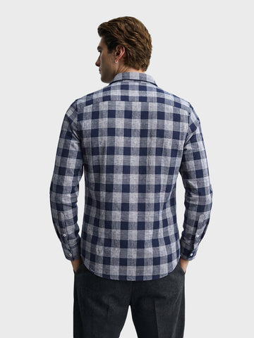 Men's Navy Blue Slim Fit Checked Casual Shirt