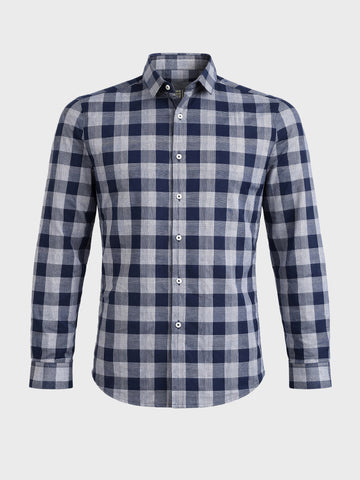 Men's Navy Blue Slim Fit Checked Casual Shirt
