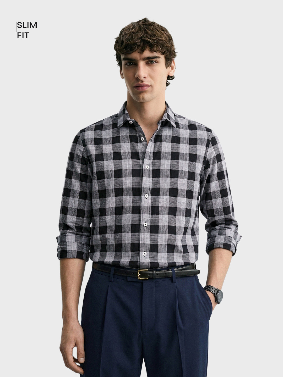 Men's Black Slim Fit Checked Casual Shirt