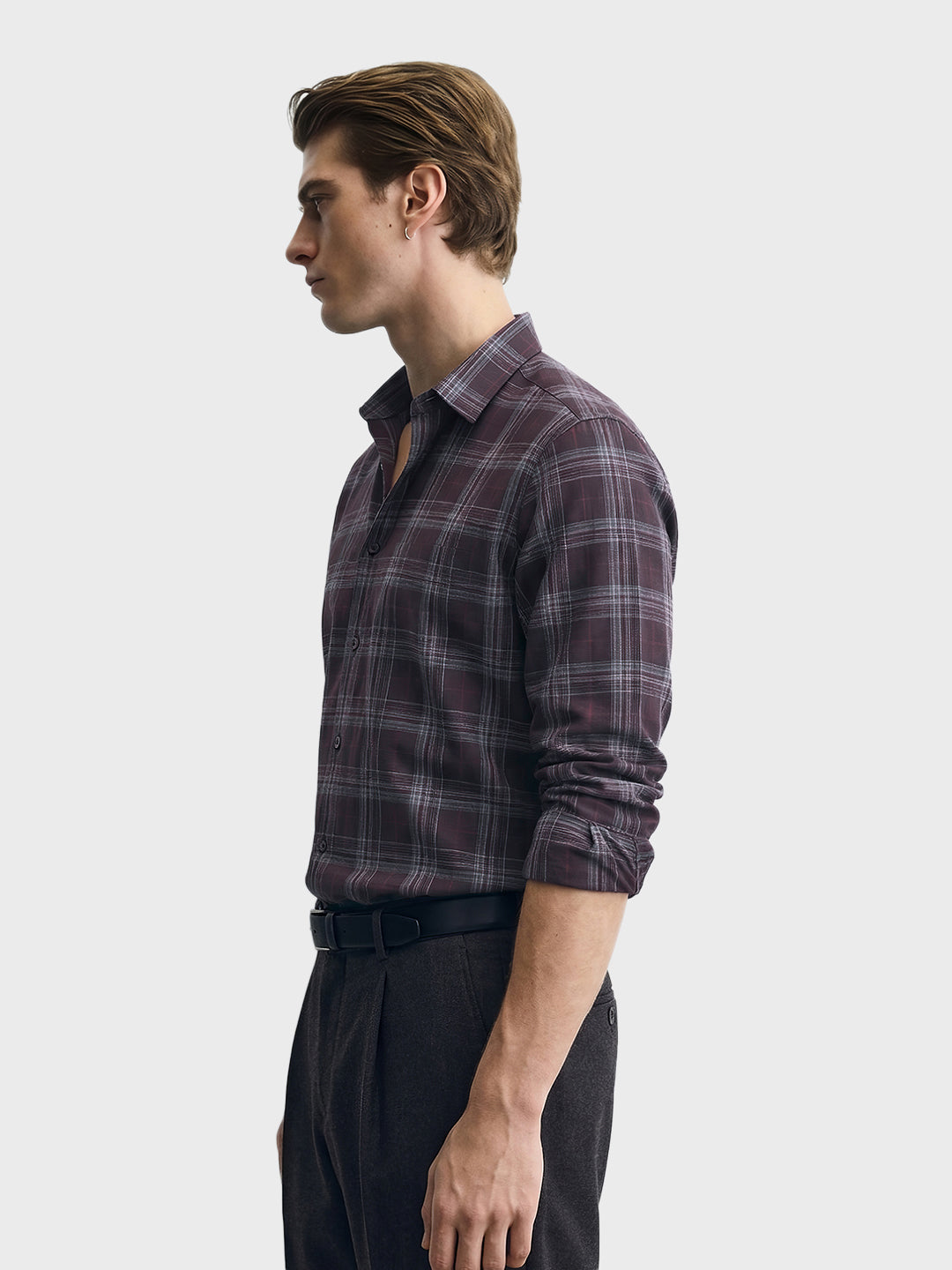 Men's Maroon Slim Fit Checked Casual Shirt