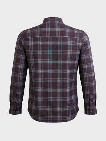 Men's Maroon Slim Fit Checked Casual Shirt